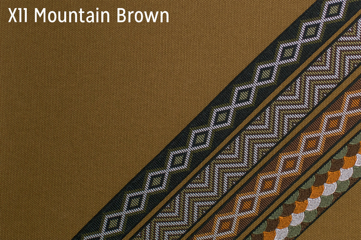 X11 Mountain Brown fabric with trim tape options