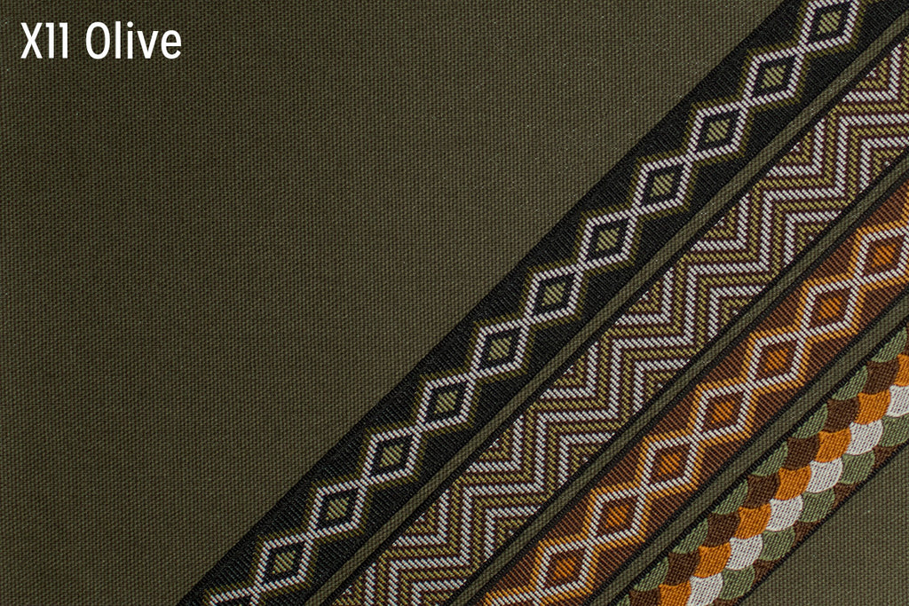 X11 Olive fabric with trim tape options