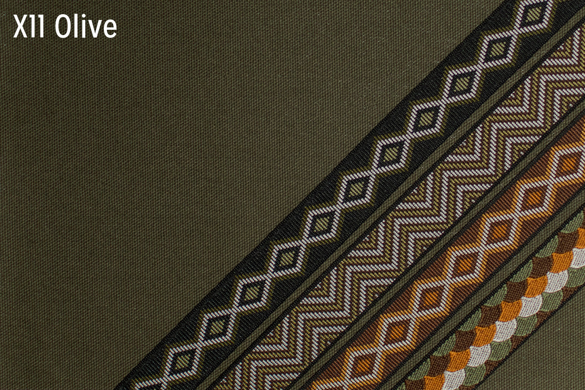 X11 Olive fabric with trim tape options