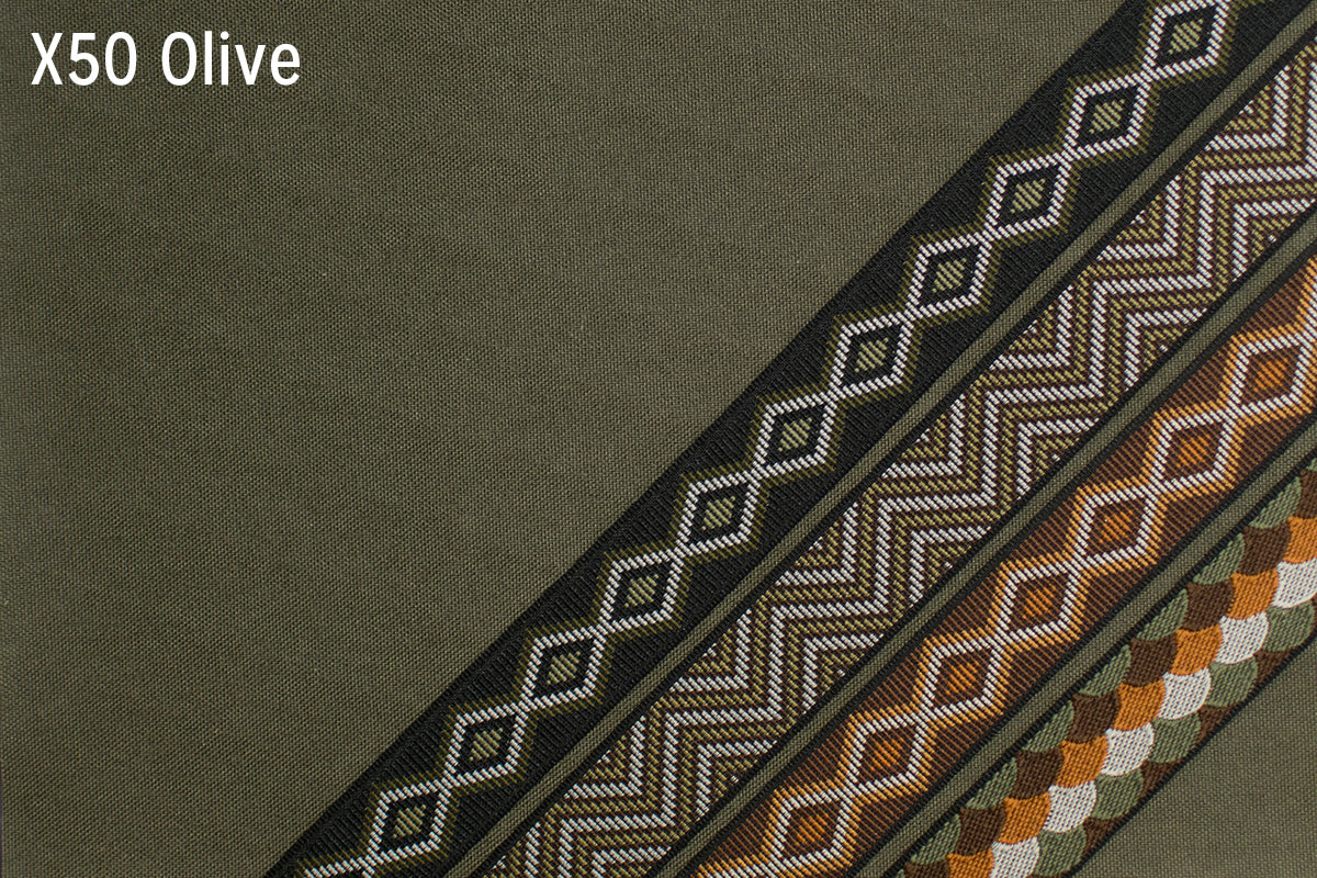 X50 Olive fabric with trim tape options